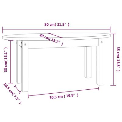 vidaXL Mesa de centro 80x40x35 cm madeira de pinho maciça branco