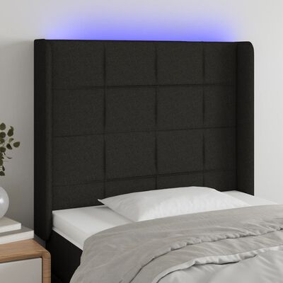 vidaXL Cabeceira de cama c/ luzes LED tecido 103x16x118/128 cm preto