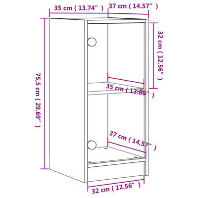 vidaXL Armário de apoio c/ portas de vidro 35x37x75,5 cm cinza sonoma