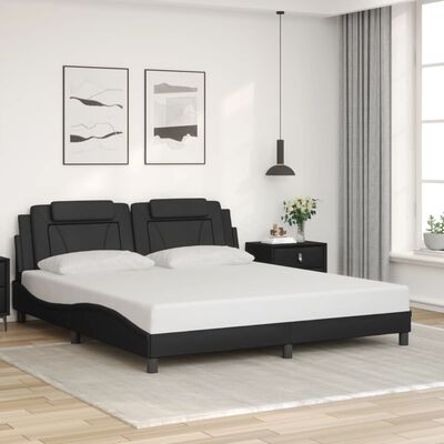 vidaXL Estrutura de cama c/ luzes LED 180x200cm couro artificial preto