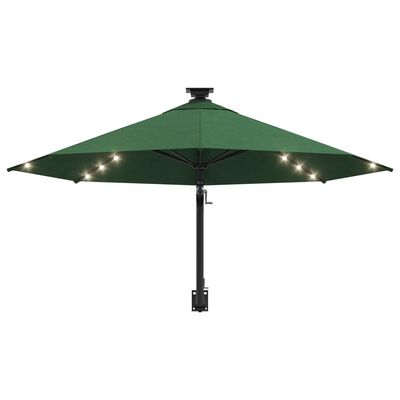 vidaXL Guarda-sol para jardim de parede com luzes LED 300 cm verde