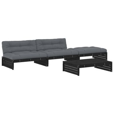 vidaXL 4pcs conjunto lounge jardim c/ almofadões madeira maciça preto