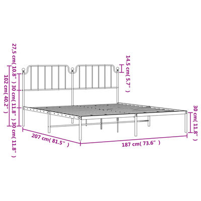 vidaXL Estrutura de cama com cabeceira 180x200 cm metal branco