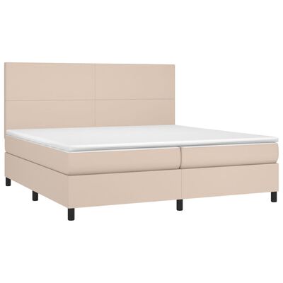 vidaXL Cama box spring c/colchão/LED 200x200cm couro artif. cappuccino