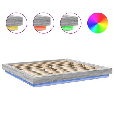 vidaXL Estrutura de cama c/ luzes LED derivados madeira cinza sonoma