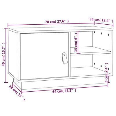 vidaXL Móvel de TV 70x34x40 cm madeira de pinho maciça branco