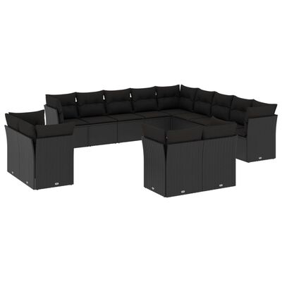 vidaXL 13 pcs conjunto de sofás de jardim com almofadões vime PE preto