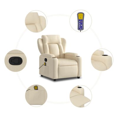 vidaXL Poltrona de massagens reclinável tecido cor creme