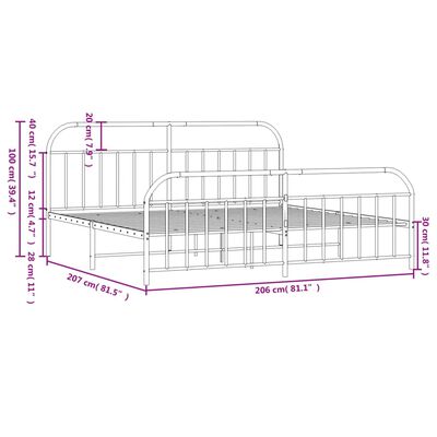 vidaXL Estrutura de cama com cabeceira e pés 200x200 cm metal branco