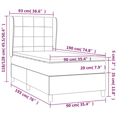 vidaXL Cama com molas/colchão 90x190 cm tecido cor creme