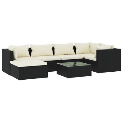 vidaXL 7 pcs conjunto lounge de jardim c/ almofadões vime PE preto