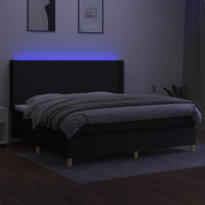 vidaXL Cama box spring c/ colchão e LED 200x200 cm tecido preto