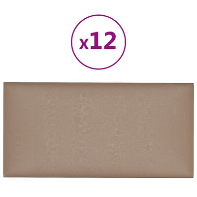 vidaXL Painel parede 12pcs 30x15cm couro artificial 0,54 m² cappuccino