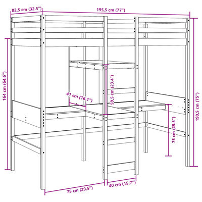 vidaXL Cama alta sem colchão 75x190 cm pinho maciço castanho-mel