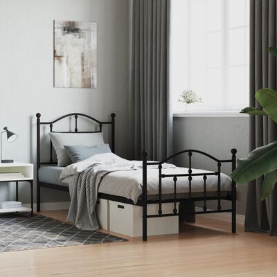 vidaXL Estrutura de cama com cabeceira e pés 90x190 cm metal preto