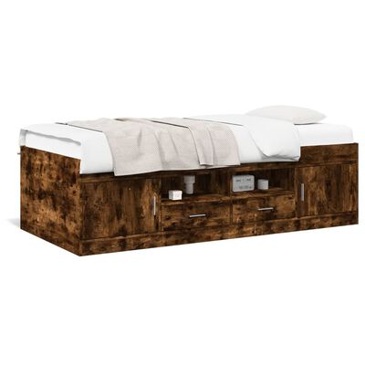 vidaXL Sofá-cama com gavetas sem colchão 75x190 cm carvalho fumado