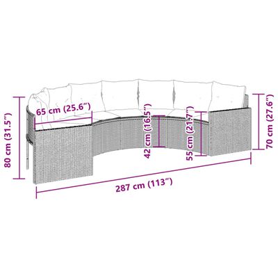 vidaXL Sofá de jardim com almofadões semicircular vime PE bege