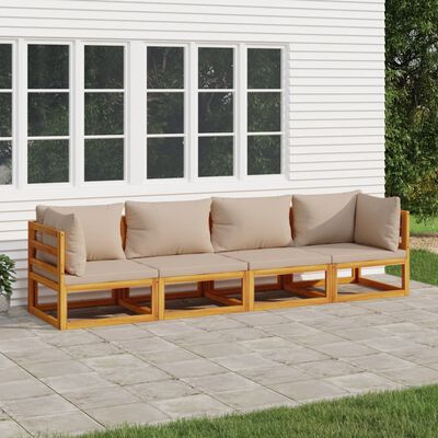 vidaXL 4pcs conj. lounge jardim madeira c/almofadões cinza-acastanhado