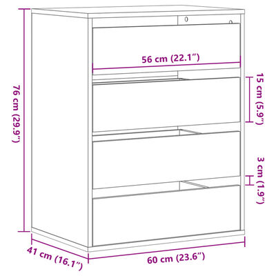 vidaXL Cómoda 60x41x76 cm derivados de madeira cinzento sonoma