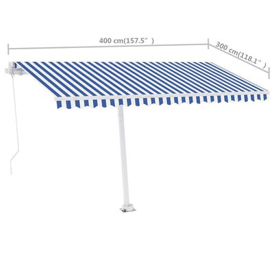 vidaXL Toldo retrátil manual independente 400x300 cm azul e branco