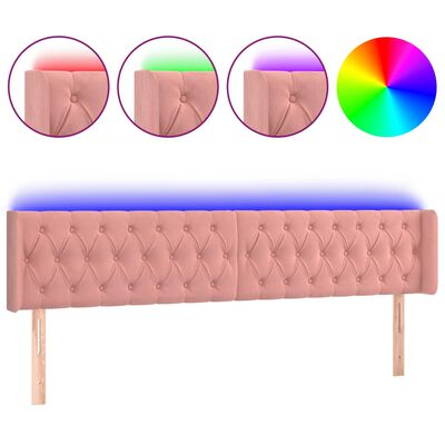 vidaXL Cabeceira de cama c/ luzes LED veludo 203x16x78/88 cm rosa