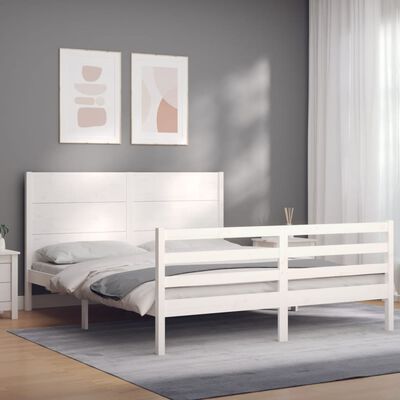 vidaXL Estrutura de cama King Size com cabeceira madeira maciça branco