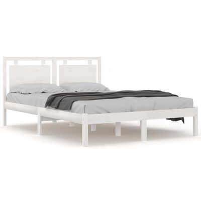 vidaXL Estrutura de cama casal 135x190 cm madeira maciça branco