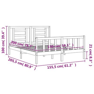 vidaXL Estrutura de cama King Size com cabeceira madeira maciça branco