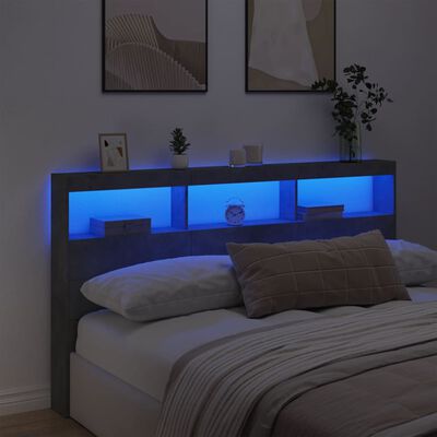 vidaXL Armário de cabeceira c/ luzes LED 180x17x102cm cinzento cimento