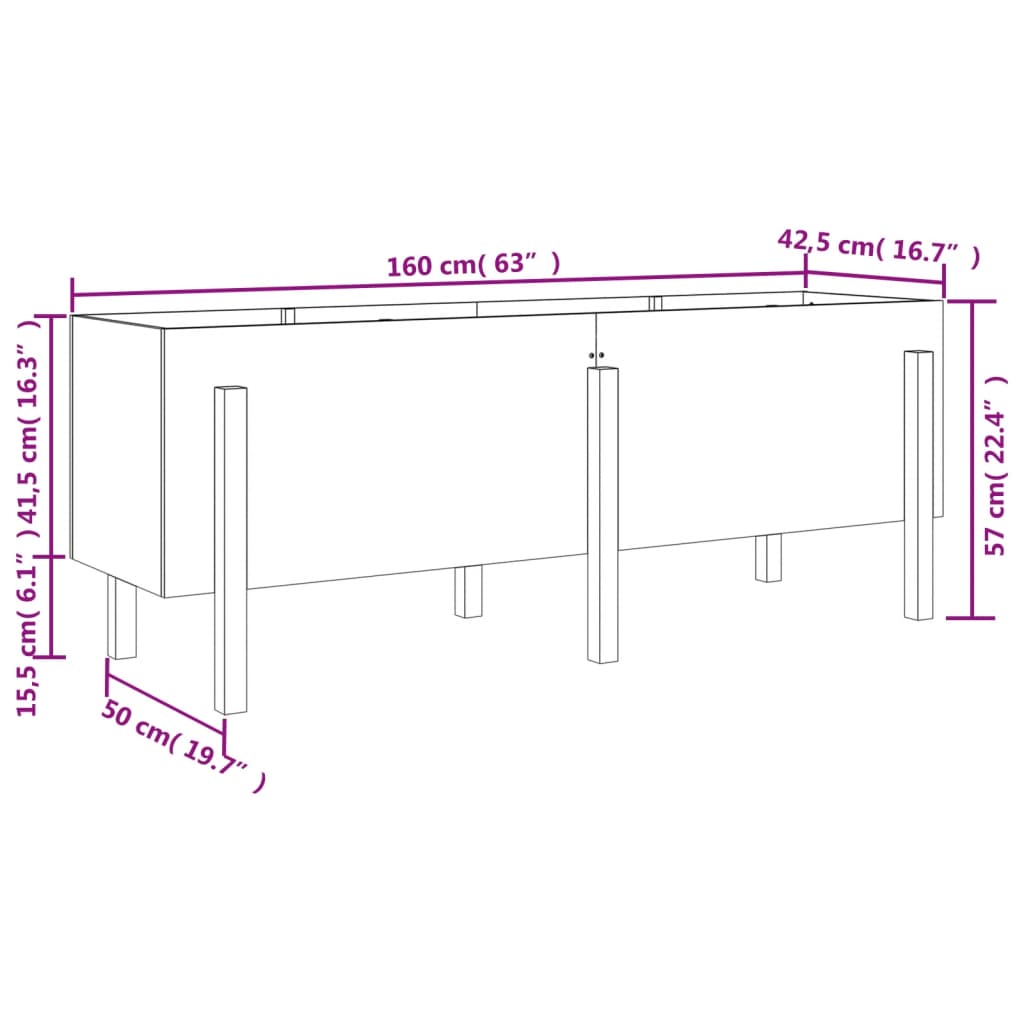 vidaXL Canteiro elevado de jardim 160x50x57 cm pinho maciço preto