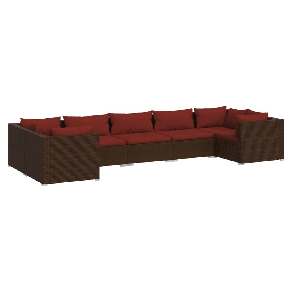 vidaXL 7 pcs conjunto lounge jardim c/ almofadões vime PE castanho