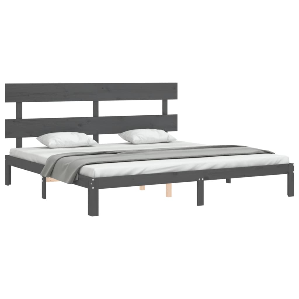 vidaXL Estrutura de cama com cabeceira 200x200 cm madeira maciça cinza