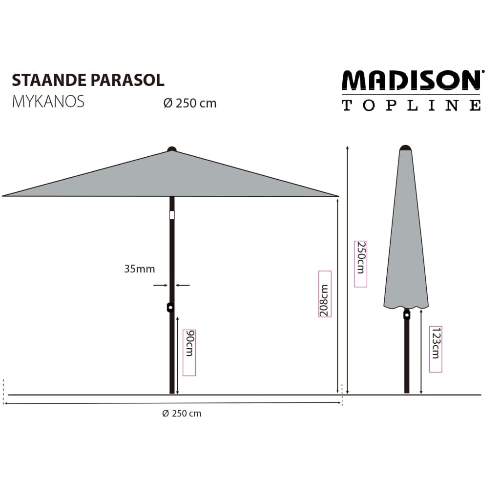 Madison Guarda-sol Mykanos 250 cm cor cru