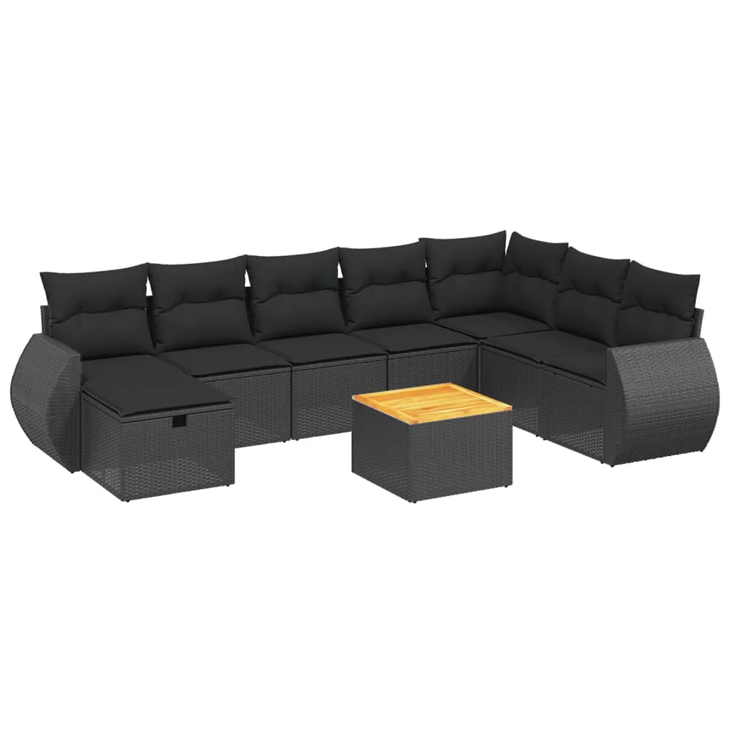 vidaXL 9 pcs conjunto de sofás p/ jardim c/ almofadões vime PE preto