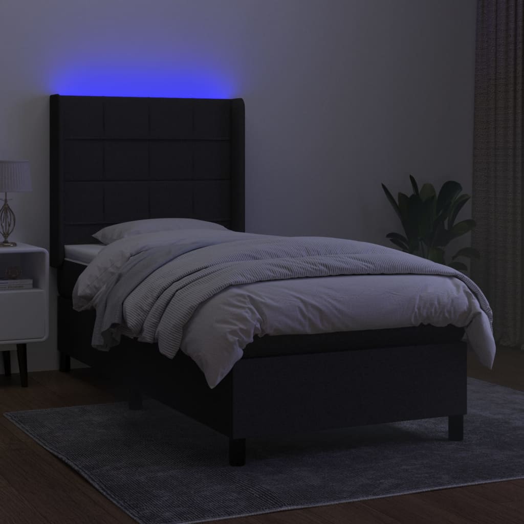 vidaXL Cama box spring c/ colchão e LED 100x200 cm tecido preto