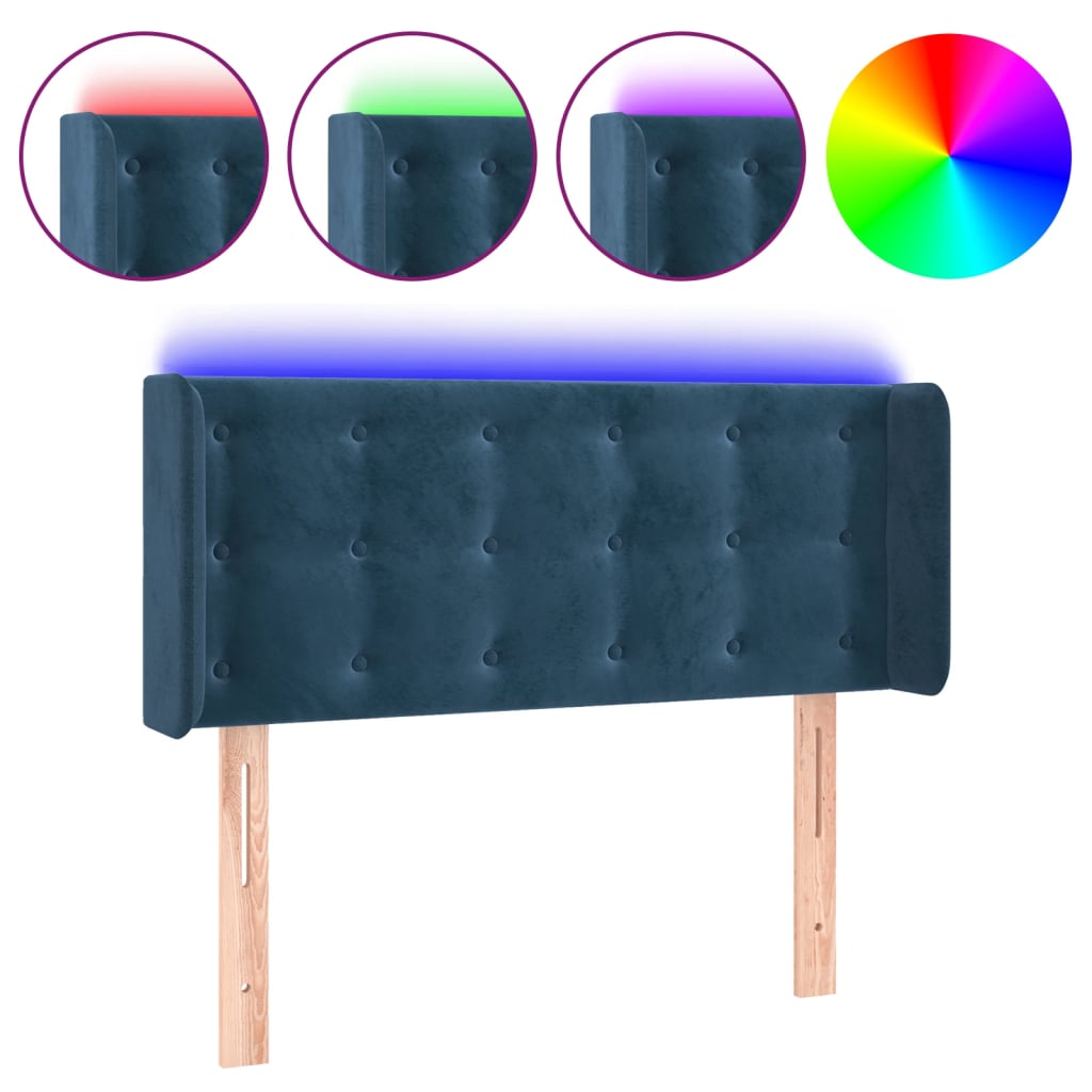 vidaXL Cabeceira cama c/ luzes LED veludo 103x16x78/88 cm azul-escuro