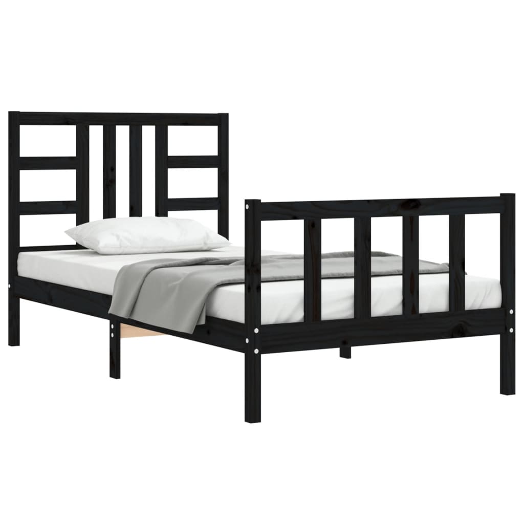 vidaXL Estrutura de cama com cabeceira 100x200 cm madeira maciça preto