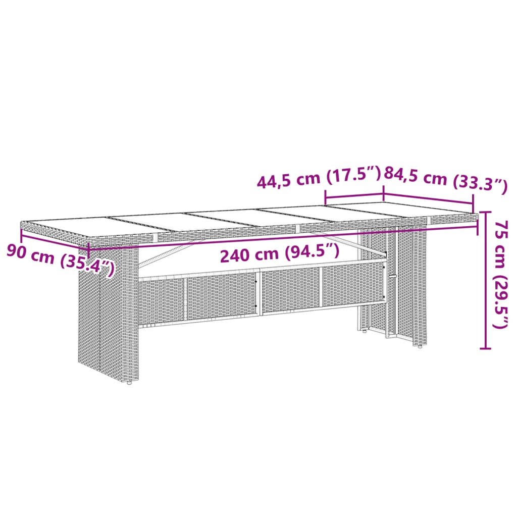 vidaXL 9 pcs conjunto de jantar p/ jardim c/ almofadões vime PE preto