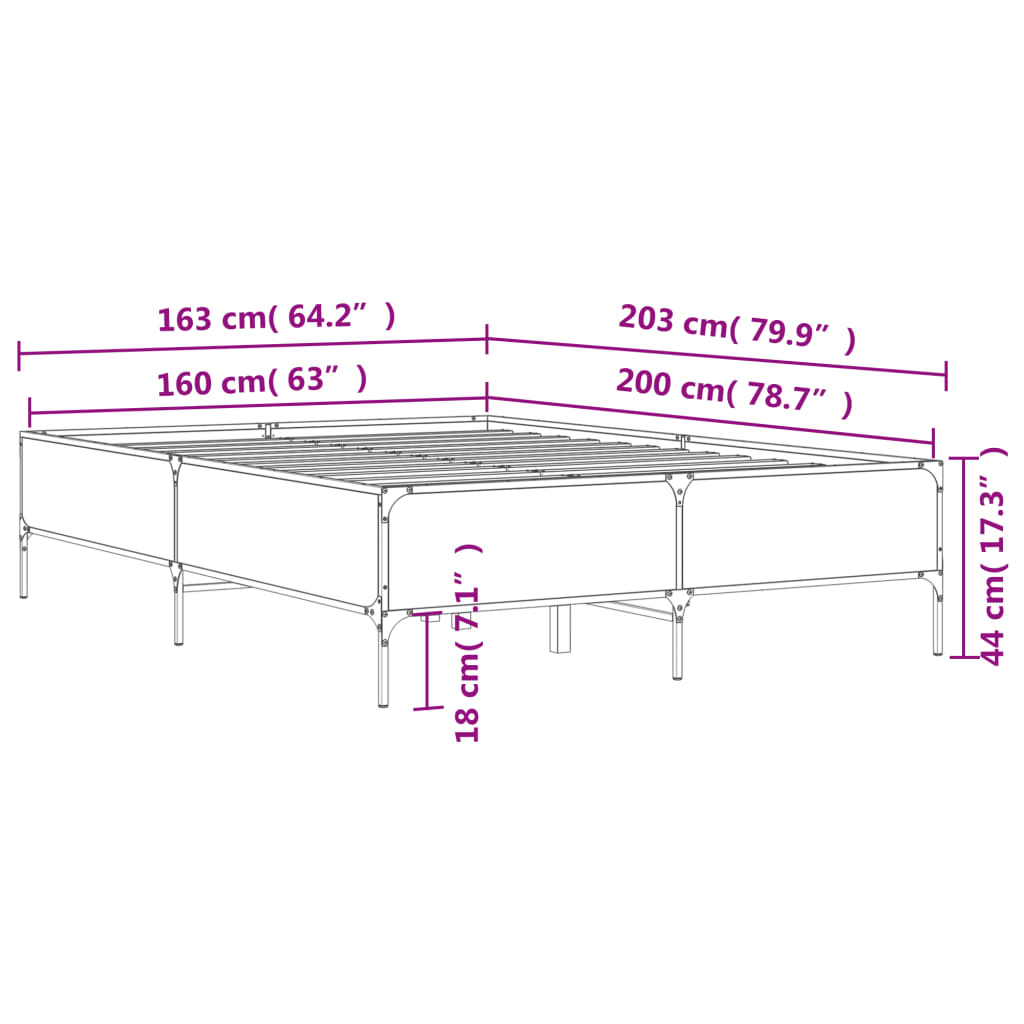 vidaXL Estrutura de cama 160x200 cm derivados de madeira/metal