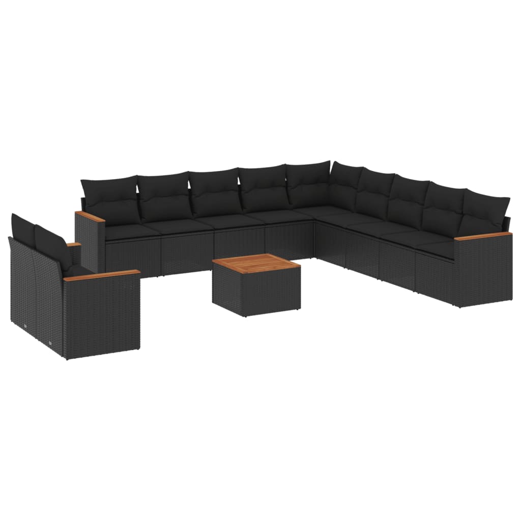 vidaXL 12 pcs conjunto de sofás de jardim c/ almofadões vime PE preto