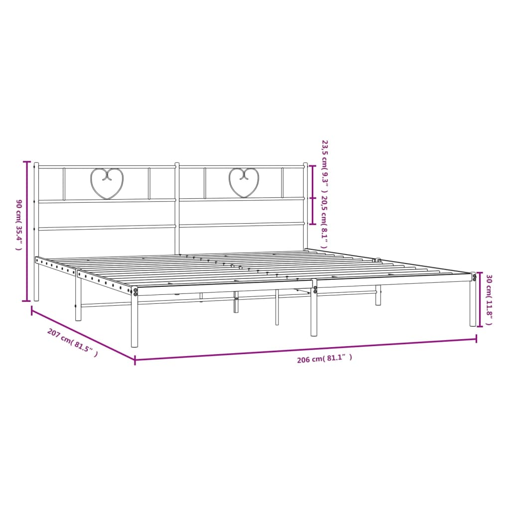 vidaXL Estrutura de cama com cabeceira 200x200 cm metal preto