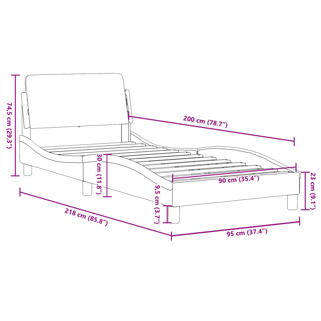 vidaXL Estrutura de cama c/ cabeceira 90x200 cm veludo verde-escuro