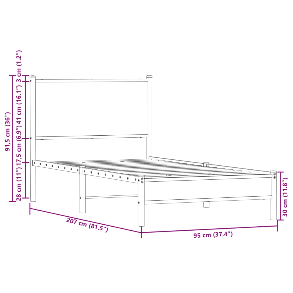 vidaXL Estrutura de cama sem colchão 90x200 cm metal carvalho castanho