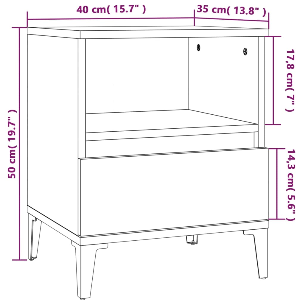 vidaXL Mesas de cabeceira 2 pcs 40x35x50 cm branco brilhante