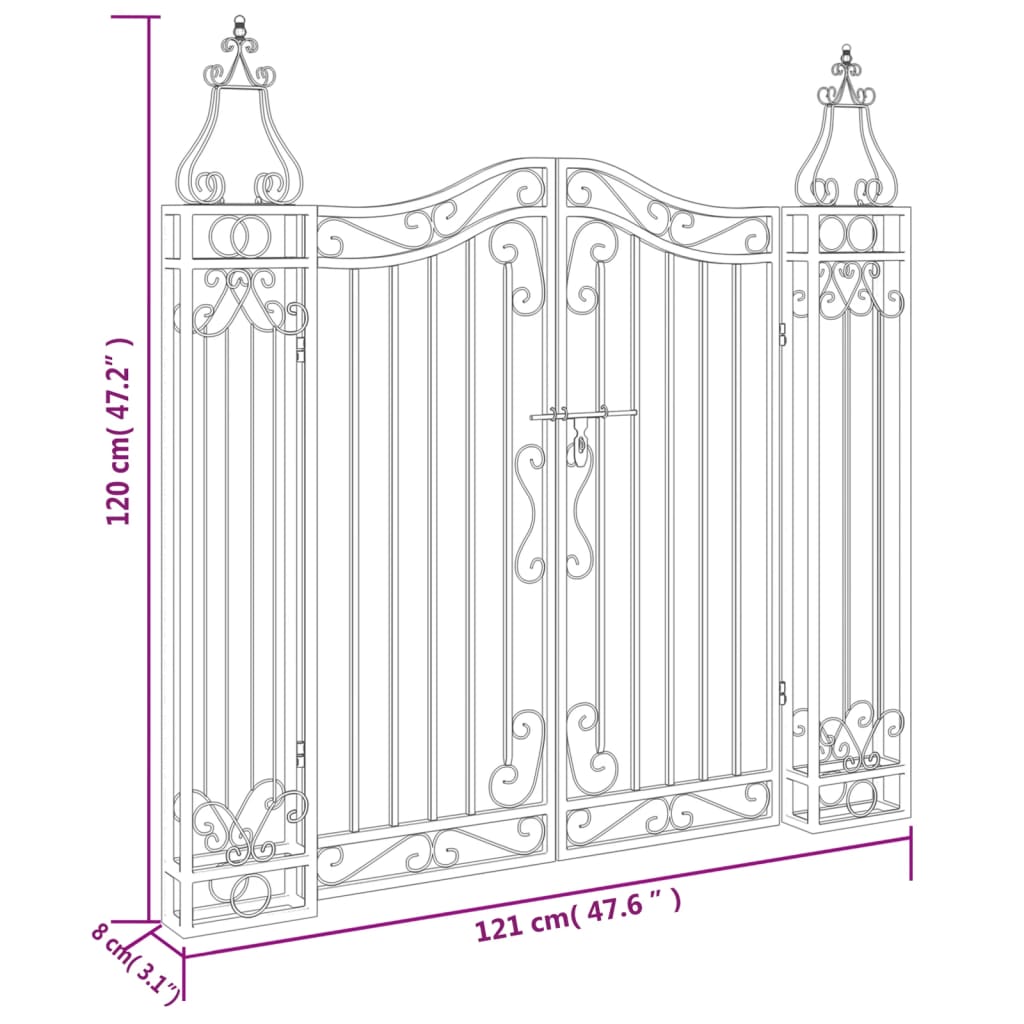 vidaXL Portão de jardim 121x8x120 cm ferro forjado preto