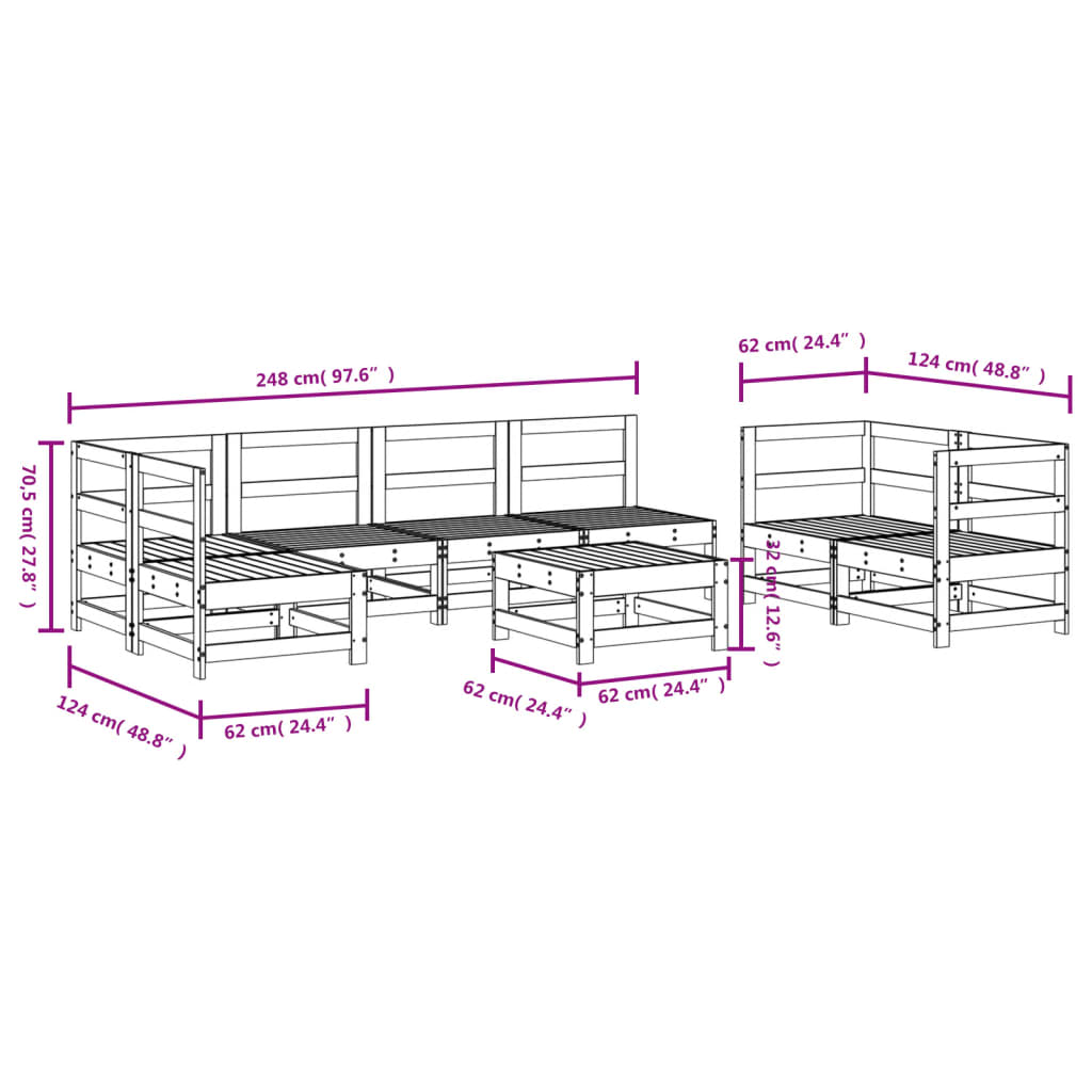 vidaXL 8 pcs conjunto lounge de jardim pinho maciço cinza