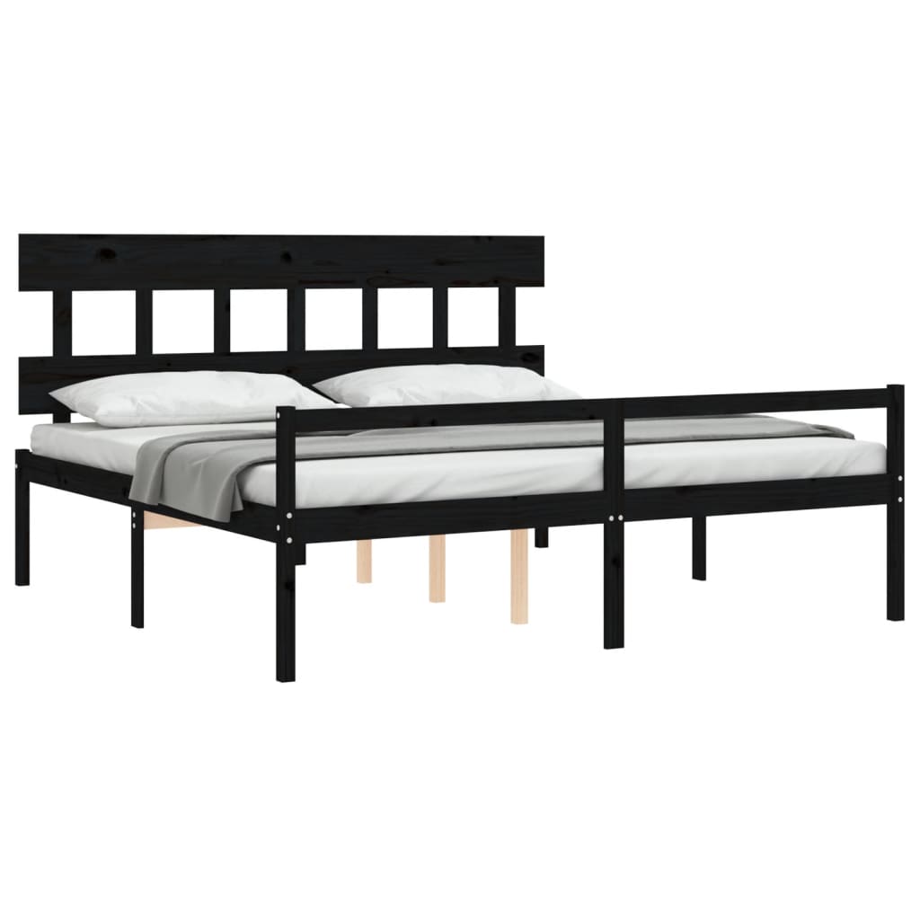 vidaXL Cama para idosos com cabeceira 200x200 cm madeira maciça preto