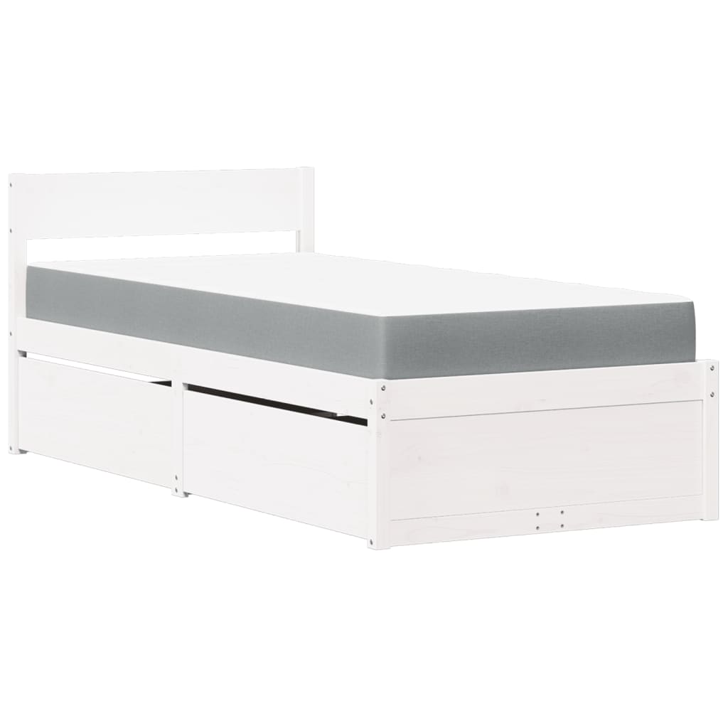 vidaXL Cama com gavetas e colchão 90x190 cm pinho maciço branco