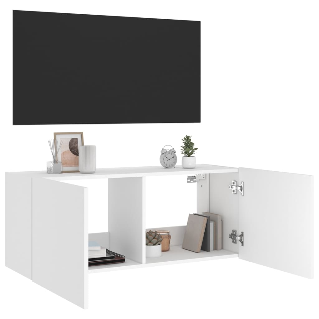 vidaXL Móvel de parede para TV com luzes LED 100x35x41 cm branco