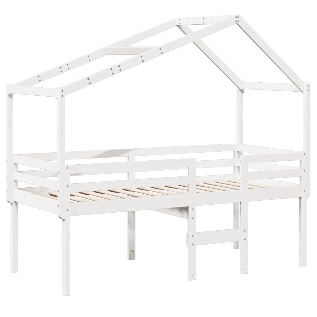 vidaXL Cama alta com telhado 75x190 cm pinho maciço branco